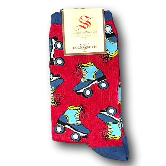 3/$15 Retro Roller Skates Funny Novelty Crew Socks - NWT - Picture 1 of 2